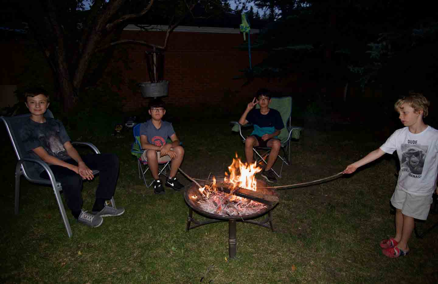 Campfire fun at a home stay family